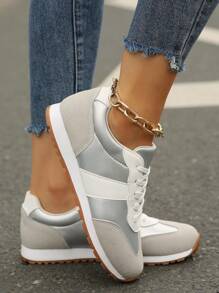 Tênis Esportivos Femininos de Solado Grosso, Tênis de Caminhada de Cano Baixo, Sapatos Esportivos Casuais Clássicos e Confortáveis de Moda Feminina - Prata - Visão 6