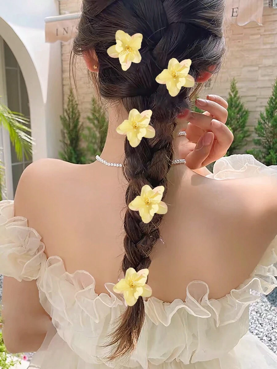 5入組波西米亞風格仿真花朵髮夾 - 黃色 - 查看 1
