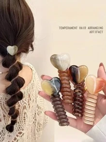 1pc New Stylish Heart Shaped Phone Cord Hair Tie Ponytail Braiding Tool Accessories