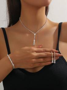 4入組全鑲鑽石高貴優雅簡約精緻百搭高檔項鏈，內含耳環和手鍊，適用於女性日常通勤、婚禮派對、節日假期禮物，珠寶套裝 - 百搭基本款 - 查看 13