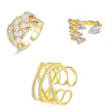 Vàng Tuyên Bố Cho Nữ, Nhẫn Nữ Mạ Vàng 14K Mở Vòng Hầu Tước Đính Đá Cubic Zirconia Có Thể Điều Chỉnh Cho Nữ Teen Girls - Vàng - Xem 12