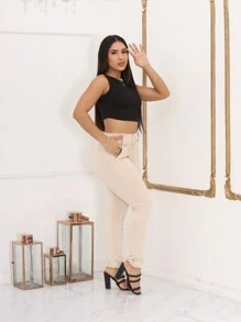 Women Pants - 米色 - 查看 3