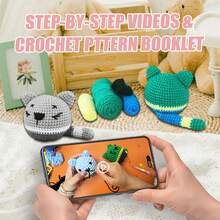 2 Sets Or 1 Set Crochet DIY Cat Plush Doll Material Kit, Easy To Learn With Detailed Step-By-Step Video Tutorial, English Instructions, Crochet Hook, Stitch Marker, Sewing Needle, Etc. (Tool Accessories Have Random Colors) - 2 Pieces - Green and Gray - View 3