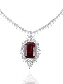 1 juego de 3 piezas de collar y aretes de circonita cúbica de estilo europeo; adecuado para bodas, banquetes y otras ocasiones de alta gama; decoraciones con forma de rectángulo y lágrima para ropa de mujer festiva