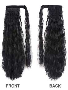 Synthetic Corn Curly Ponytail Extensions 18-30inch Ribbon Drawstring Wrap Around Hair Tail Natural Black Wig Piece - Black - View 7