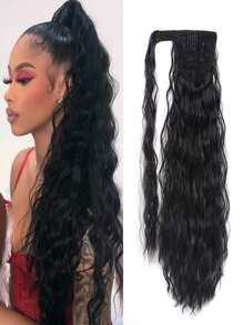 Synthetic Corn Curly Ponytail Extensions 18-30inch Ribbon Drawstring Wrap Around Hair Tail Natural Black Wig Piece - Black - View 1