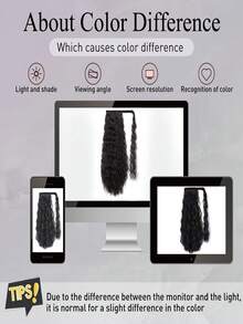 Synthetic Corn Curly Ponytail Extensions 18-30inch Ribbon Drawstring Wrap Around Hair Tail Natural Black Wig Piece - Black - View 8