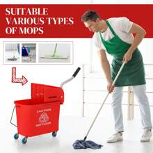 HOMCOM Mop Bucket With Wringer On Wheels For Floor Cleaning 21 Quart - Red - View 3