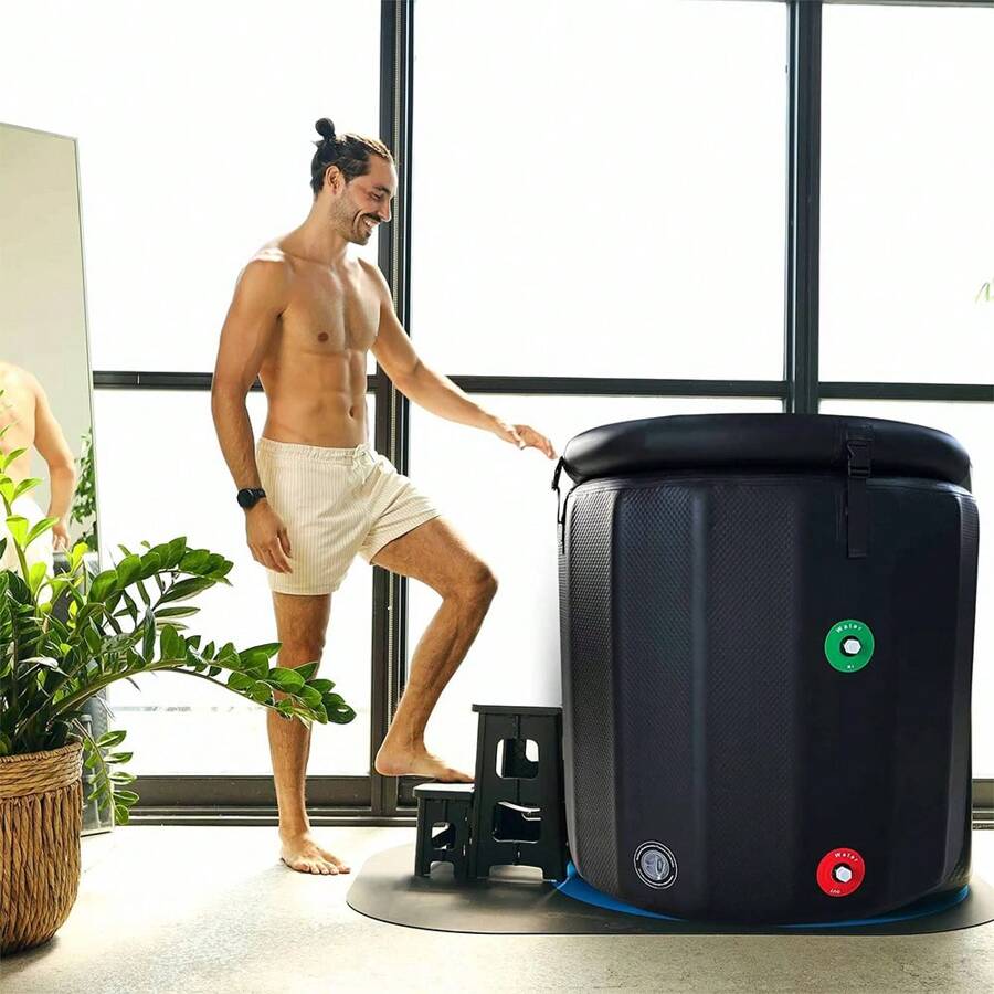 100cm Round Ice Bath Cold Plunge Tub | Inflatable Ice Bath Tub For Athletes | Water Chiller Compatible| Long-Lasting Insulation | 125 Gallon Cold Bath Tub For Cold Water Therapy With Lid | Outdoor & Indoor - màu đen - Xem 1