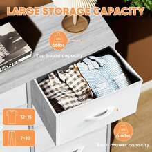 Sweetcrispy Dresser, Tall Dresser For Bedroom, Drawer Dresser Organizer Storage Drawers With 10 Drawers, Chest Of Drawers With Fabric Bin, Steel Frame, Wood Top For Bedroom