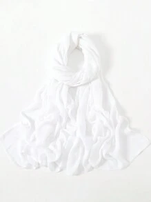 2pcs/1pc Wide-Brim Chiffon Scarf For Women, Fashionable Breathable Long Scarf, Muslim Hijab Headscarf, Suitable For Daily Comfortable And Versatile Wear