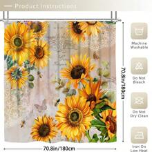 1 pièce Rideau de douche ou ensemble de tapis avec imprimé tournesol, design simple pour salle de bain avec 12 crochets de rideau de douche. Décoration de maison, décoration de salle de bain, décoration d'automne, accessoires de salle de bain, rentrée scolaire - Multicolore - Voir 14