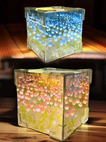 1 件手工 DIY 创意礼物郁金香花海方形夜灯氛围灯、睡眠投影灯、客厅家居装饰、节日装饰、墙壁装饰、露营、派对、完美的生日礼物