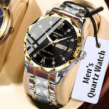 Nuevo reloj de cuarzo para hombre con correa de acero inoxidable, pantalla de semana y fecha, elegante y simple estuche con forma de rombo, reloj deportivo luminoso, casual y resistente al agua multifuncional ideal para cumpleaños, festivales y regalos - Multicolor - Ver 18