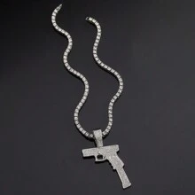 1pc European And American Style Men's Fashion Personality Hip Hop Gun Shaped Pendant Necklace With Full Rhinestones, Suitable For Jewelry Festival Parties