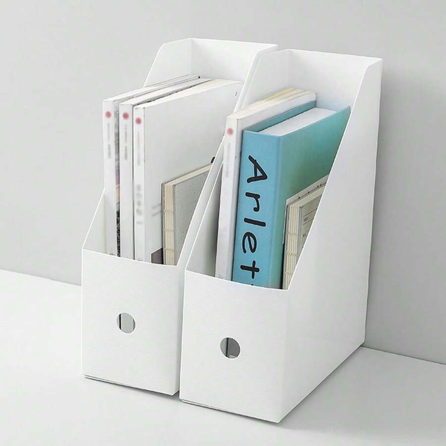 1pc Desktop Book Storage Box, Multi-Functional Plastic Desk Organizer, Dorm Room Bookshelf, File Sorting Bin - White - View 1