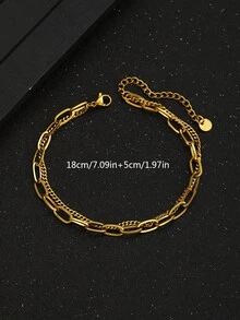 1pc Simple Fashion Stainless Steel Double-Layered Chain Bracelet For Kids For Daily Life - Yellow Gold - View 3