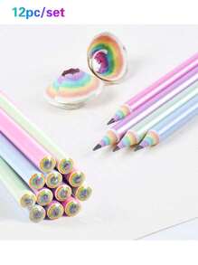 12 Stück/Box bunte Regenbogen Bleistifte, HB Bleistifte für Kinder zum Schreiben, Malen, Schulmaterial / 10 Stück Cartoon Box HB Bleistifte mit Radiergummi für Grundschüler, Prüfungs- und Lernbleistifte, Kindermalstifte