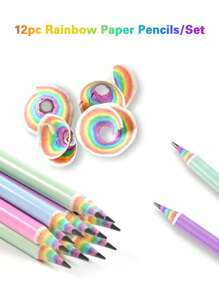 12 Stück/Box bunte Regenbogen Bleistifte, HB Bleistifte für Kinder zum Schreiben, Malen, Schulmaterial / 10 Stück Cartoon Box HB Bleistifte mit Radiergummi für Grundschüler, Prüfungs- und Lernbleistifte, Kindermalstifte