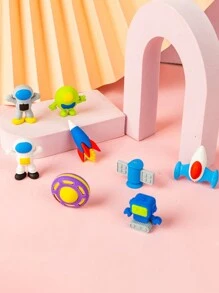 4入組太空主題3D橡皮擦，男孩專用，包括卡通太空人、太空船和外星人設計，可拆卸，創意可愛，是幼稚園小孩理想的生日禮物 - 彩色 - 查看 5