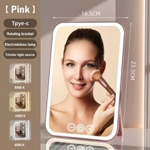 Miroir de maquillage éclairé par LED, miroir de beauté portatif illuminé avec 3 couleurs d'éclairage et luminosité réglable à écran tactile, miroir de vanité de bureau pliable à LED avec batteries rechargeables, meilleur cadeau pour voyager