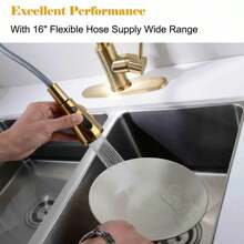 Matte Black/Chromium Plating/Brushed Nickel/Brushed GoldKitchen Faucet With Pull Down Sprayer,Stainless Steel Single Handle Kitchen Faucet,Multiple Modes Switch Water, 8'' Deck Plate Included,Suitable For Farmhouse Laundry Rv Bar - Brushed Gold - View 7