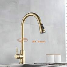 Matte Black/Chromium Plating/Brushed Nickel/Brushed GoldKitchen Faucet With Pull Down Sprayer,Stainless Steel Single Handle Kitchen Faucet,Multiple Modes Switch Water, 8'' Deck Plate Included,Suitable For Farmhouse Laundry Rv Bar - Brushed Gold - View 8