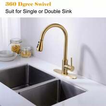 Matte Black/Chromium Plating/Brushed Nickel/Brushed GoldKitchen Faucet With Pull Down Sprayer,Stainless Steel Single Handle Kitchen Faucet,Multiple Modes Switch Water, 8'' Deck Plate Included,Suitable For Farmhouse Laundry Rv Bar - Brushed Gold - View 6