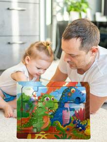 Rompecabezas de madera de 12 piezas, juego de rompecabezas con diseño de dibujos animados, rompecabezas para niños, rompecabezas educativo para niños - dinosaurio - Ver 8