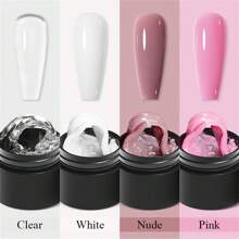 4支装 7毫升 不粘手型 固体延长指甲油 透明 白色 裸色 雕刻花朵 美甲 UV凝胶 丙烯酸指甲油