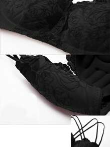 女士聚拢蕾丝文胸，适合小胸和露背，性感文胸，适合平胸，内衣 - 黑色 - 查看 3
