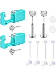 10Pcs Ear Piercing Gun Kit Earring Gun Piercing Kit Earring Gun Piercing Kit Piercing Gun Earrings Studs Ear Piercing Needle Kit With Earrings Silver Gold - Multicolor - View 11