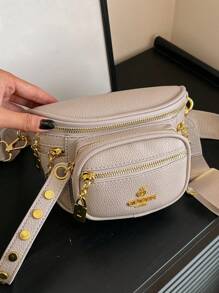 新款时尚经典胸包多层撞色格子可调节肩带斜挎包简约时尚百搭单肩包适合上班通勤日常外出购物约会。 - 灰色 - 查看 4