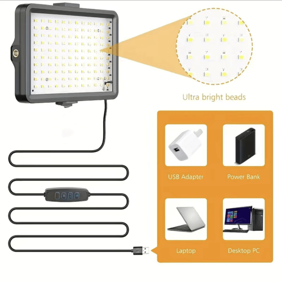 1 pièce Lumière vidéo LED, éclairage du panneau photo selfie réglable