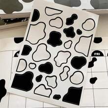 TYFYO 5 hojas/130 piezas Pegatinas de estampado de vaca, calcomanías autoadhesivas con patrón de vaca negra, pegatinas decorativas de manchas negras para decoración de fiesta temática de vaca o manualidades DIY