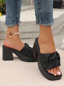 女士防水厚底涼鞋，INS風格露趾拖鞋，新款夏季塊狀高跟套腳鞋 - 黑色 - 查看 3