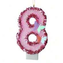 1 pieza Vela digital de cumpleaños decorada con mariposas brillantes de color rosa, decoración de pastel horneado adecuada para fiesta de cumpleaños, aniversario, celebración creativa y suministros de decoración de fiestas - Rosa - Ver 9