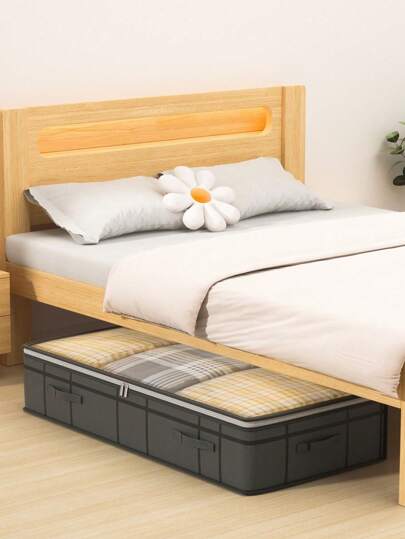 1PC Gray Clothing Storage Bag, Quilt Storage Box, Under Bed Storage Bag, Bedroom Storage, Visible Window Storage Box, Waterproof And Moisture-Proof, Suitable For Storing Blankets And Idle Items At Home