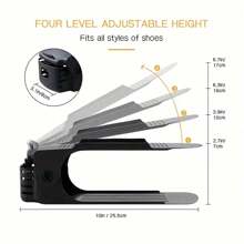 Shoe Slots Organizer For Closet 6 Packs Adjustable Shoe Stacker Space Saver, Double Layer Shoe Rack Organizer Holder Black - Black - View 4