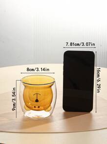 1pc New Arrival Double-Layered Heat Resistant Cute Bear Glass Cup, INS Style Juice Cup, Transparent Water Cup In Amber Color - Green - View 3