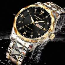 Nuevo reloj de cuarzo para hombre con correa de acero inoxidable, pantalla de semana y fecha, elegante y simple estuche con forma de rombo, reloj deportivo luminoso, casual y resistente al agua multifuncional ideal para cumpleaños, festivales y regalos - Multicolor - Ver 5