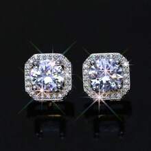 1 Set Cubic Zirconia Square Diamond Necklace, Simple Korean Classic Short Choker Necklace, Pendant Necklace, Earrings, Ring 3 PiecesJewelry Set