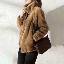 Chaqueta de lana casual de invierno para mujeres, chaqueta térmica con cremallera de doble cara,chamarras de mujer - Caqui - Ver 2