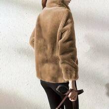 Chaqueta de lana casual de invierno para mujeres, chaqueta térmica con cremallera de doble cara,chamarras de mujer - Caqui - Ver 3