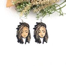 1對木質黑色激光雕刻QUEEN非洲女性耳環，波西米亞復古風格，帶有圖案 - 非洲女人 - 查看 16