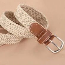Boho 1pc Canvas Braided Belt - Elastic, Holeless, Adjustable, Stretchy Waistband For Jeans & Pants Summer, School Fall, Autumn, Halloween