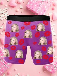 Custom Men Boxer Briefs Personalized Underwear With Photo Picture Customized Girlfriend's Face Boxers,Valentine's Day Gifts ,1pc,Colorful,Cute,Adorable,Contracted,Funny,Custom,Unique,Customized,Personalized,Underwear,Panties,Ideal Gifts - Purple - View 3