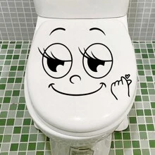 1pc New Style Smiling Face Printed Toilet Decal, Stickers, Wall Decal, Vinly Decal For Home Decorations, Spring Decoration Items Refresh Your Home, Festival Decoration Stickers Gifts Birthday Graduation