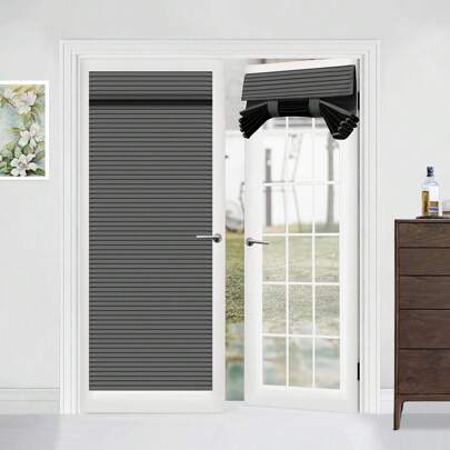 1 Panel Dark Grey French Door Curtains Door Blinds Style, Blackout Door Curtains, Privacy Front Door Curtains For Door Window, Bedroom, Office, Thermal Insulated Tie Up Shade