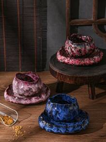 1 件创意莲花形陶瓷杯碟套装，反应釉咖啡杯，适用于茶、咖啡、牛奶、果汁，适用于户外、婚礼、派对、礼物、生日、圣诞节 - 藍色 - 查看 2